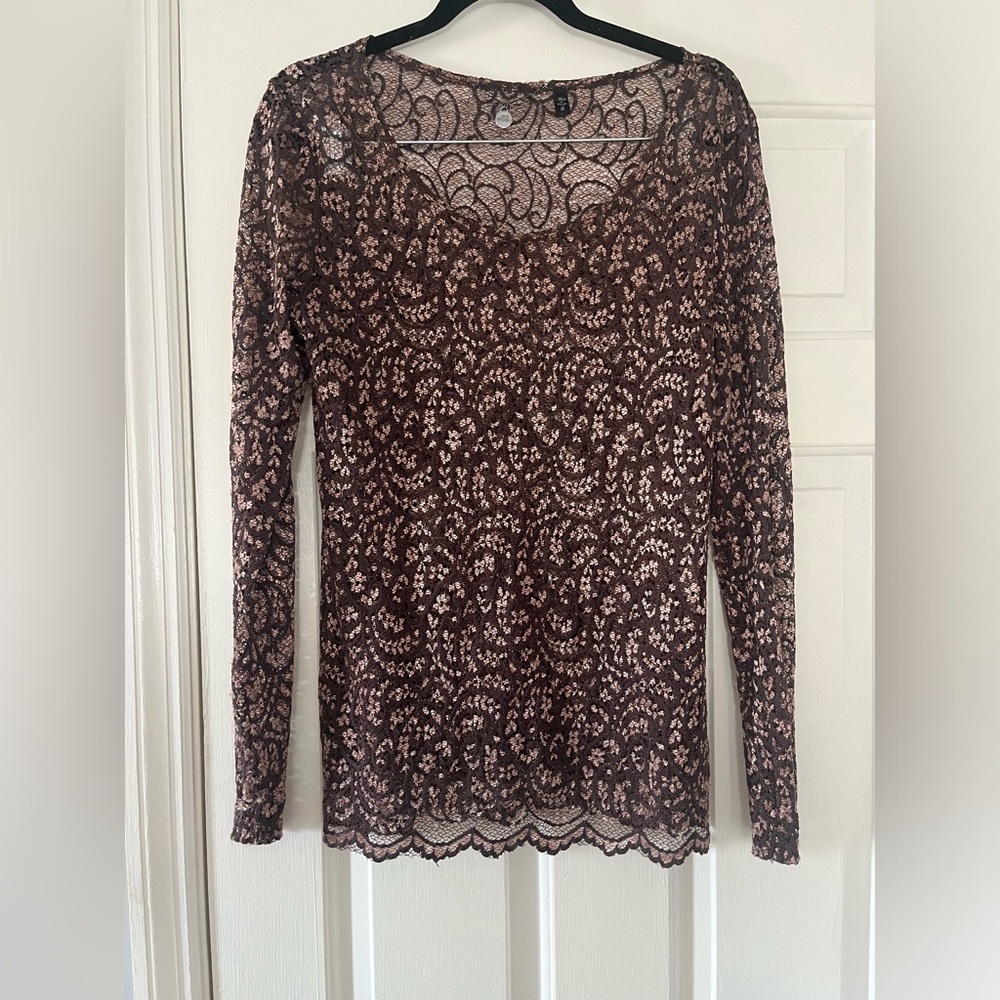 BKE Boutique women’s large black lace shirt